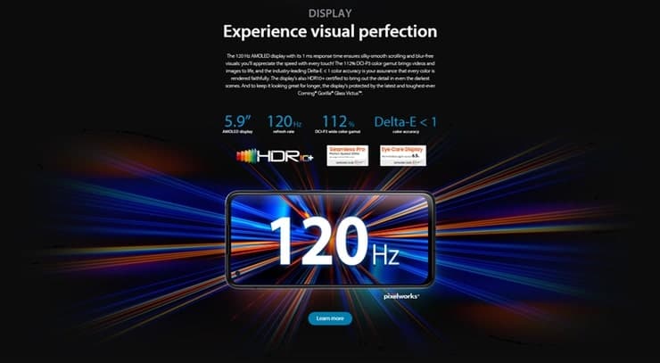 Zenfone8(ZS590KS)のディスプレイはSamsung製リフレッシュレート120Hz対応5.9インチAMOLED