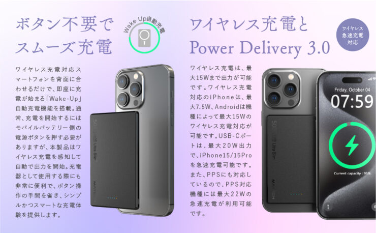 MagOn Ultra Slim 5000の側面やポート部分がわかる写真